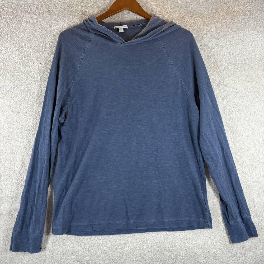 James Perse Los Angeles Hooded T Shirt  Mens Small 1 Blue Pullover Long Sleeve